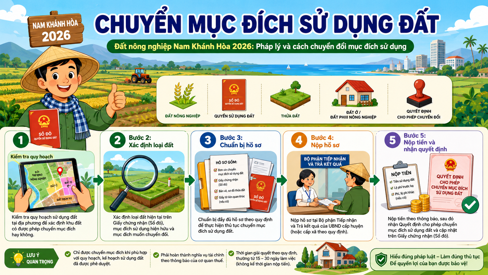 Infographic hướng dẫn chuyển mục đích sử dụng đất nông nghiệp Nam Khánh Hòa 2026