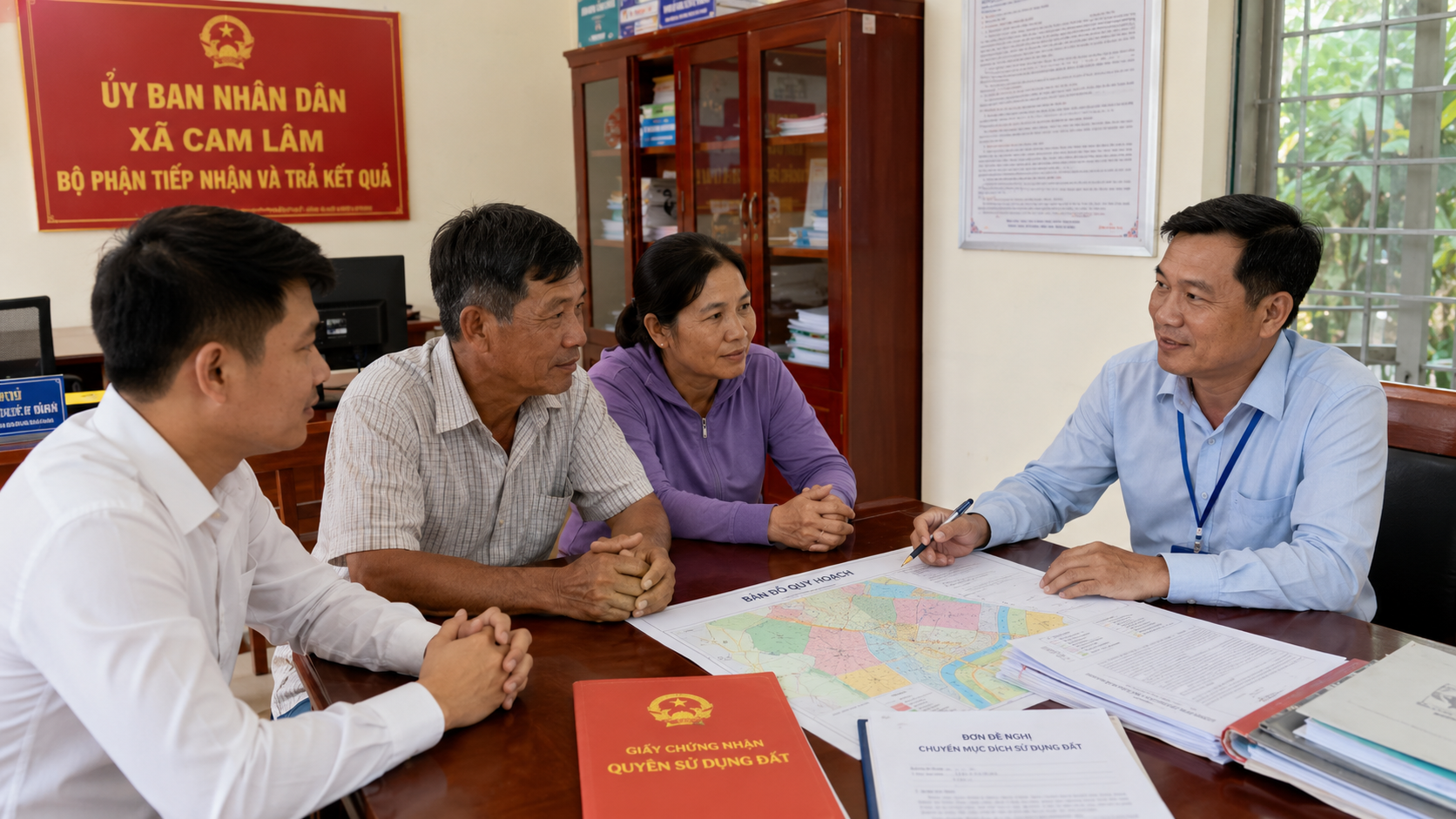 Người dân làm thủ tục chuyển đổi mục đích sử dụng đất tại UBND xã Cam Lâm, Khánh Hòa