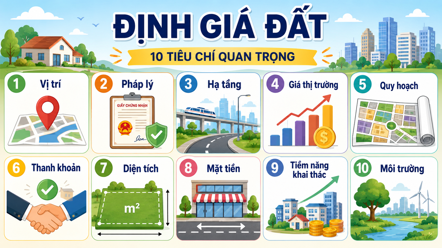 Infographic 10 tiêu chí định giá đất nông nghiệp và bất động sản
