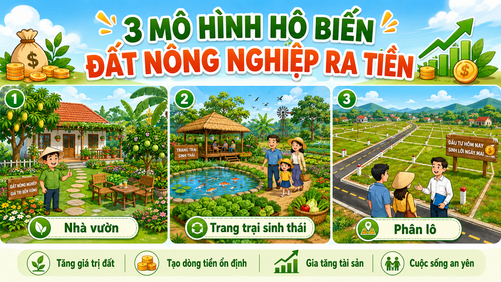 3 mô hình hô biến đất nông nghiệp ra tiền: nhà vườn, trang trại sinh thái và phân lô