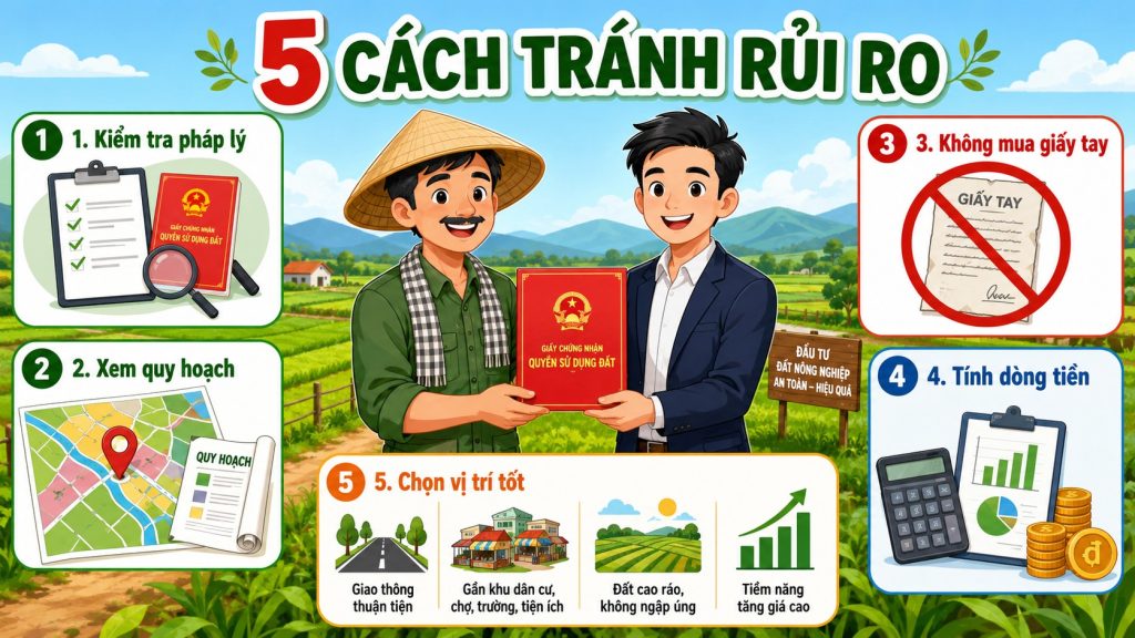 Infographic 5 cách tránh rủi ro khi đầu tư đất nông nghiệp