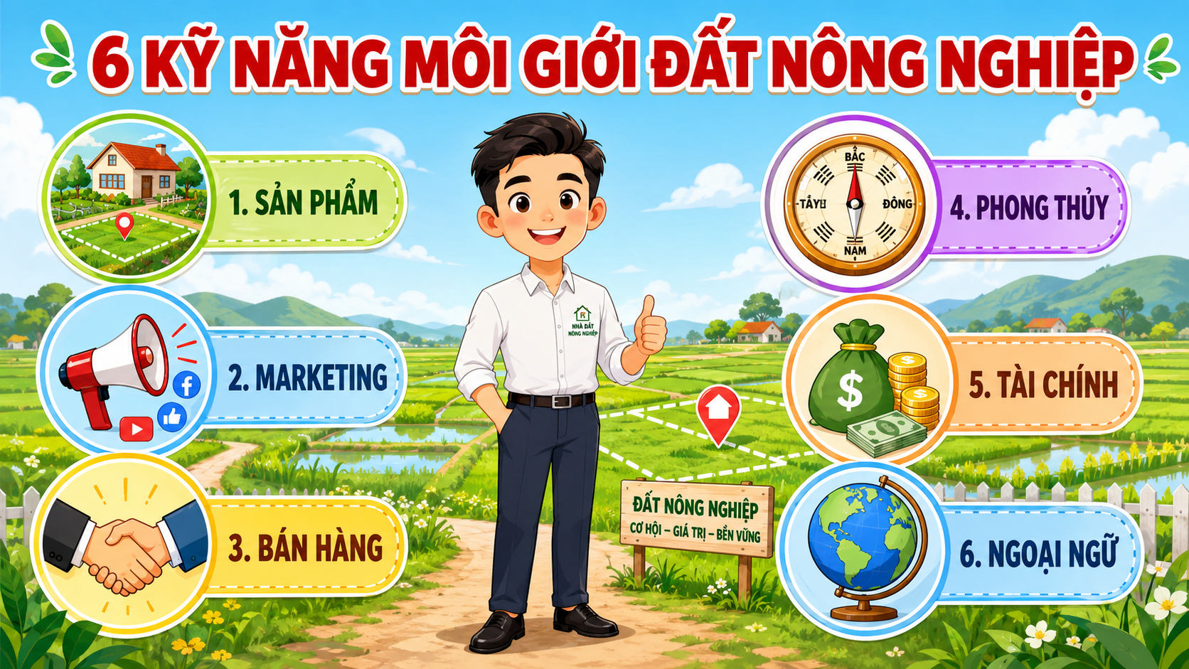 Infographic 6 kỹ năng cốt lõi của nhà môi giới đất nông nghiệp chuyên nghiệp