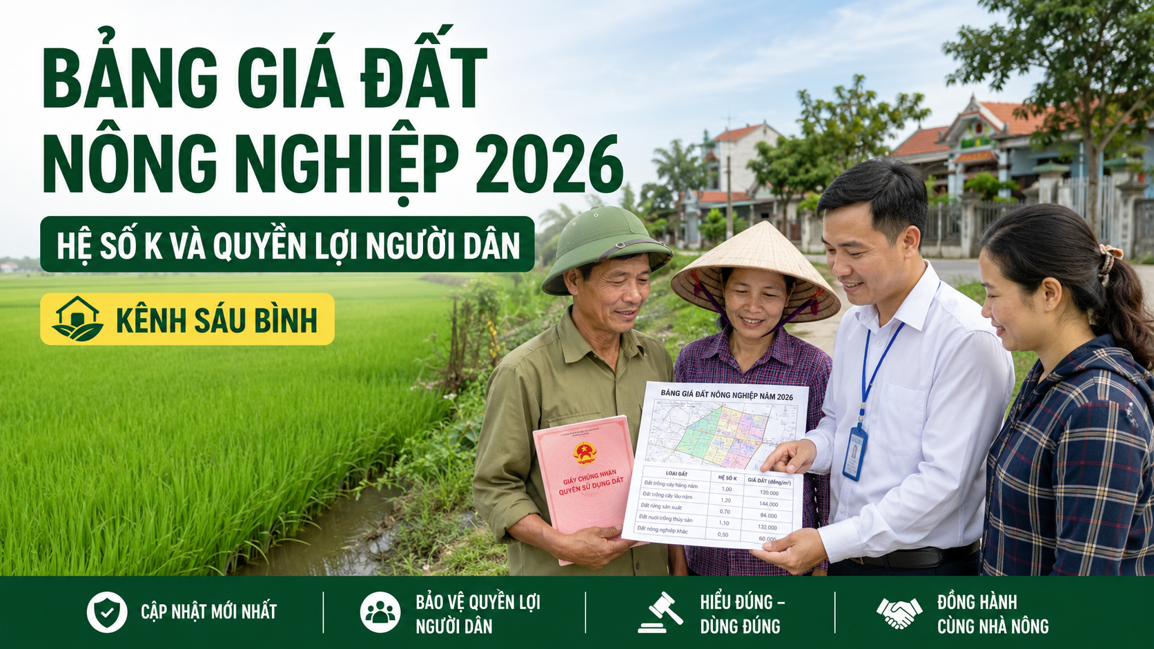 Bảng giá đất nông nghiệp 2026 và hệ số K - Kênh Sáu Bình