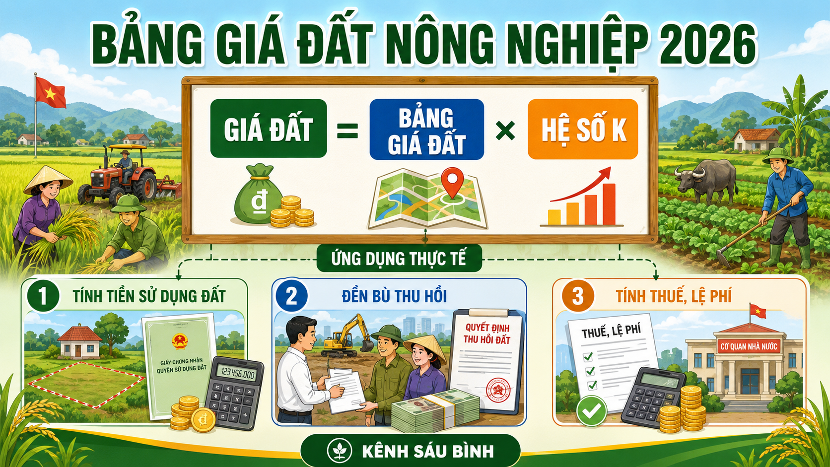 Cách tính giá đất nông nghiệp 2026 với hệ số K