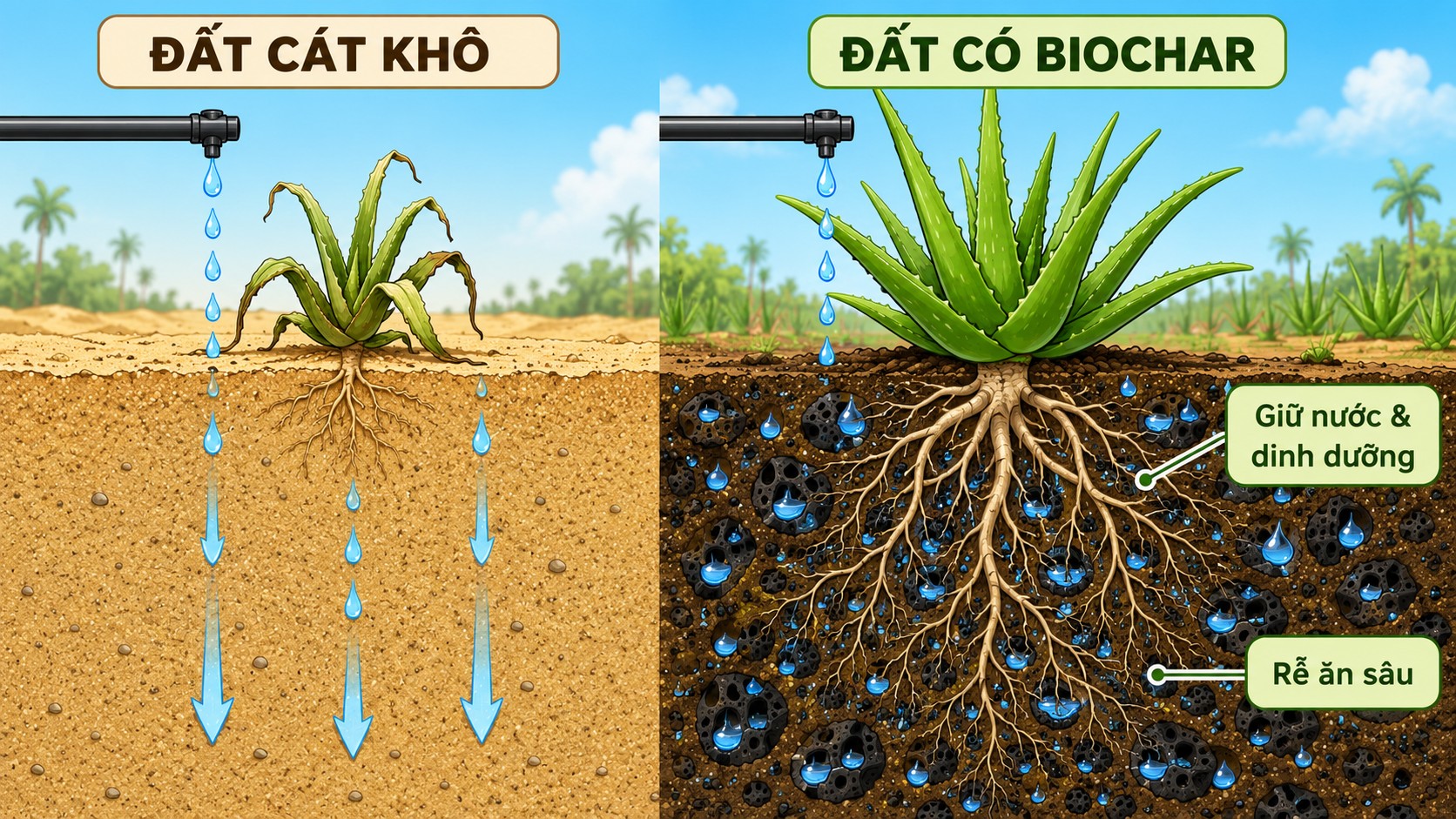 Cải tạo đất nông nghiệp bằng than sinh học Biochar giúp giữ nước và dinh dưỡng