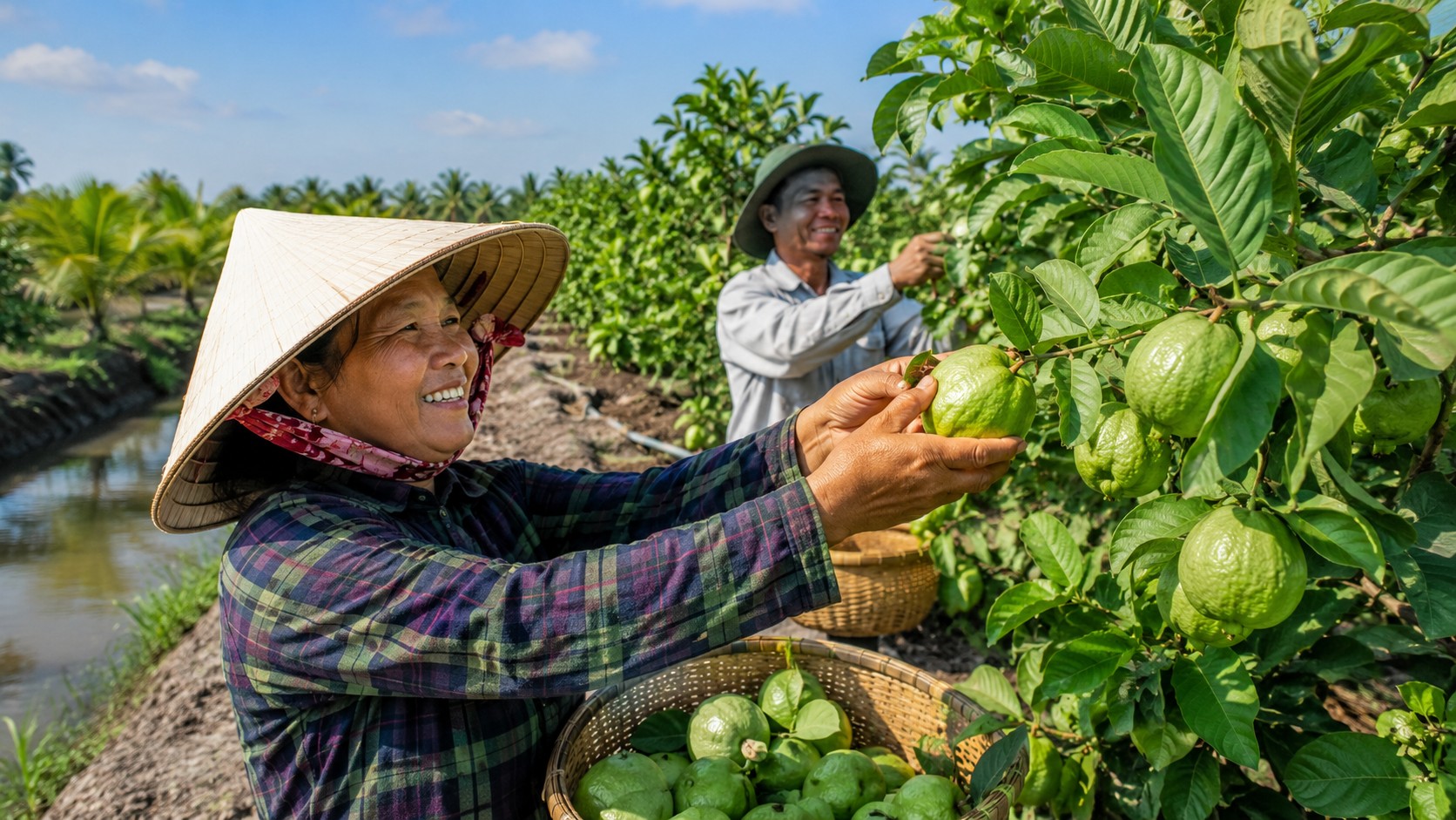 Nông dân thu hoạch cây trồng giá trị kinh tế cao trên đất nông nghiệp đã cải tạo