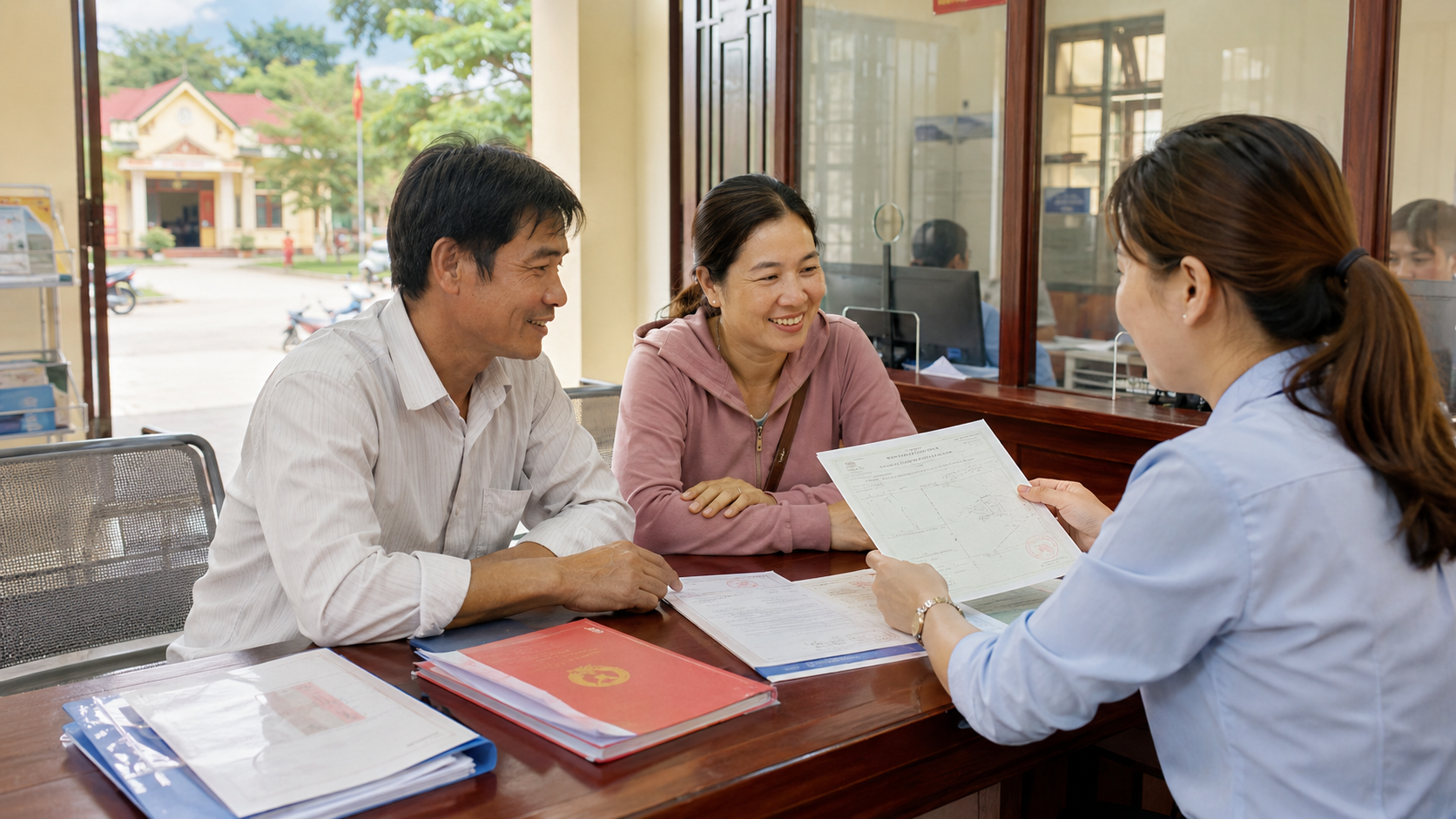 Gia đình làm thủ tục chuyển đổi mục đích sử dụng đất tại UBND xã