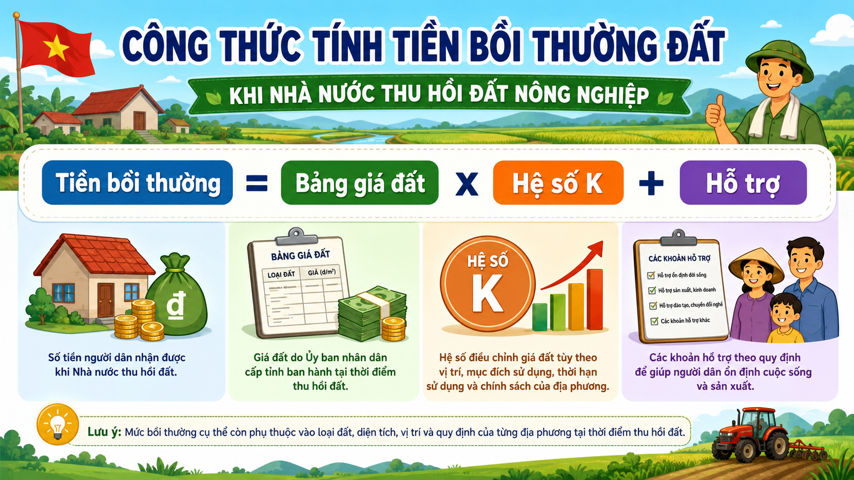 Công thức tính giá đền bù đất nông nghiệp khi Nhà nước thu hồi