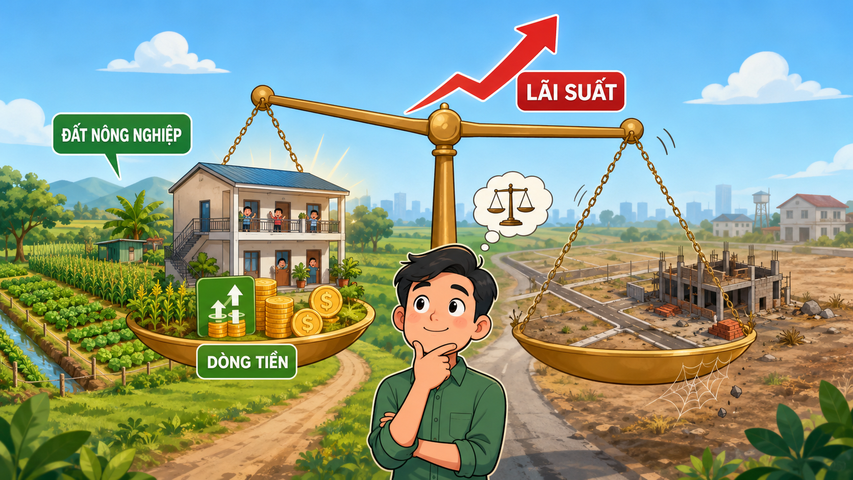 Cân nhắc giữa đất nông nghiệp tạo dòng tiền và dự án vùng ven khi lãi suất tăng