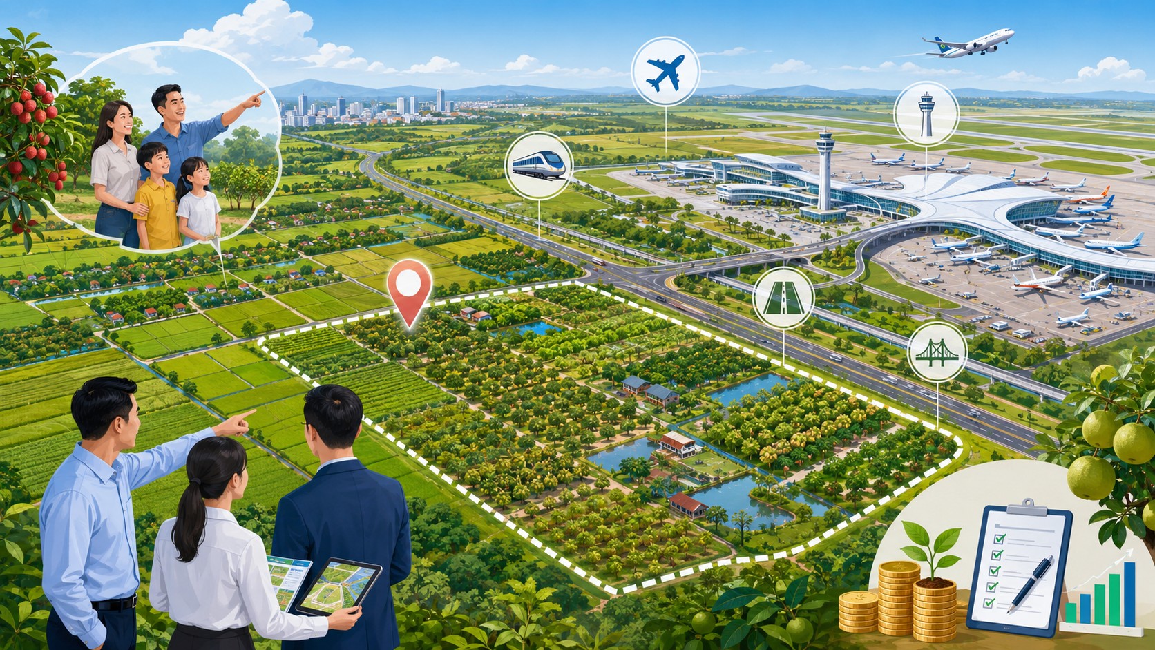 Nhà đầu tư xem quy hoạch đất nông nghiệp gần sân bay Long Thành 2026