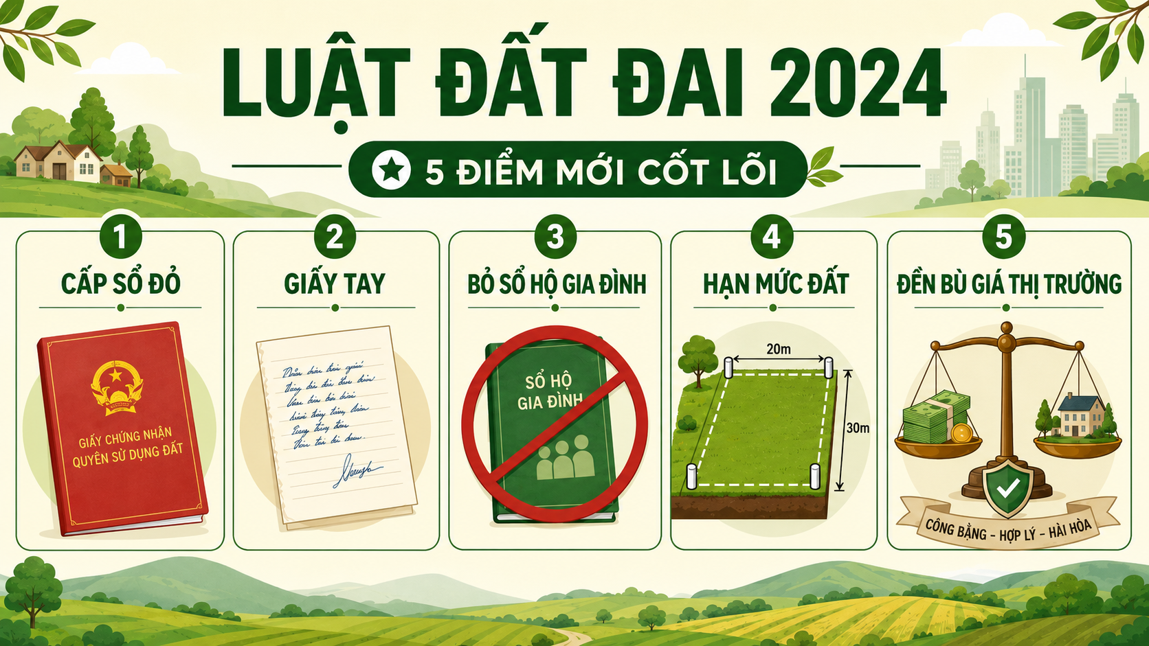 Infographic 5 điểm mới cốt lõi của Luật Đất đai 2024 về đất nông nghiệp