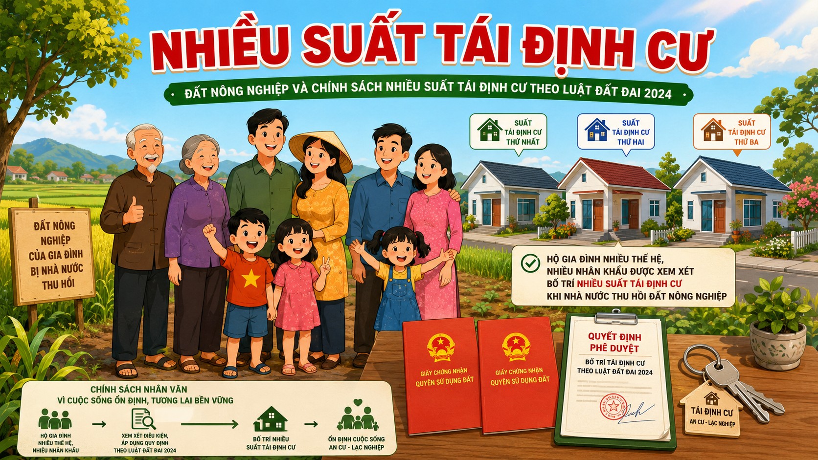 Đất nông nghiệp - chính sách nhiều suất tái định cư 2026 Đất nông nghiệp và chính sách nhiều suất tái định cư theo Luật Đất đai 2024