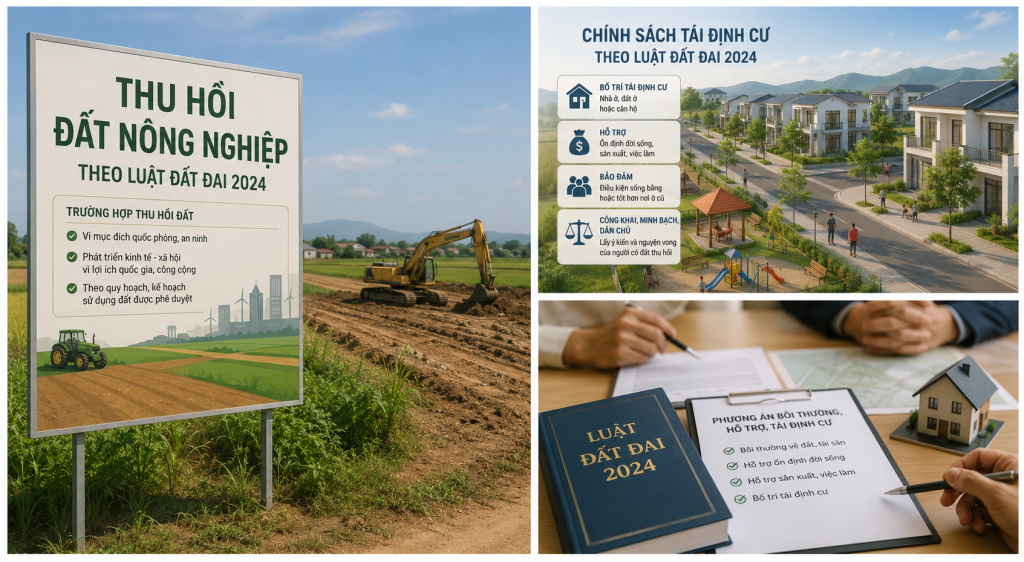 Đất nông nghiệp bị thu hồi và chính sách tái định cư theo Luật Đất đai 2024