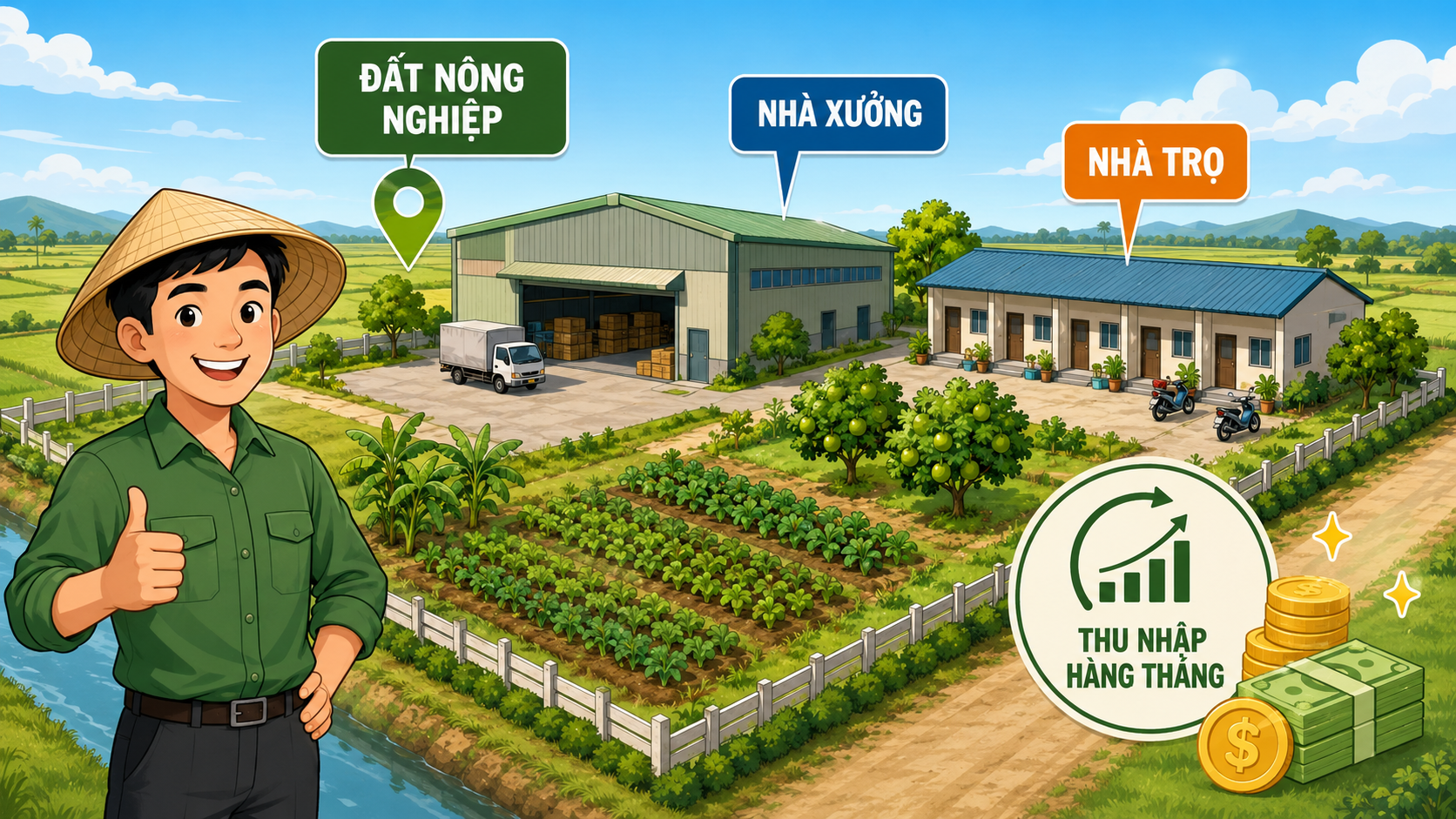 Đất nông nghiệp chuyển thành nhà xưởng và nhà trọ tạo thu nhập hàng tháng