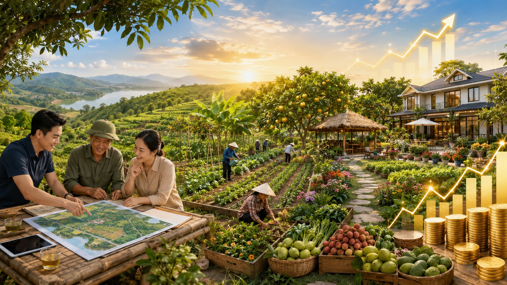 Gia đình lên kế hoạch đầu tư đất nông nghiệp thành nhà vườn sinh lời bền vững
