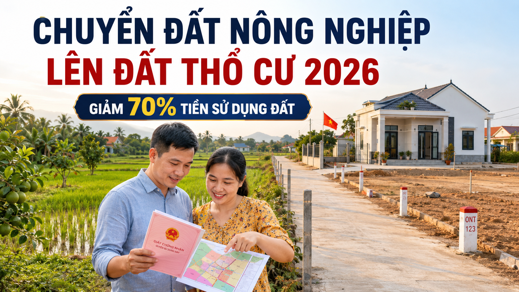 Chuyển đất nông nghiệp lên đất thổ cư 2026 giảm 70% tiền sử dụng đất