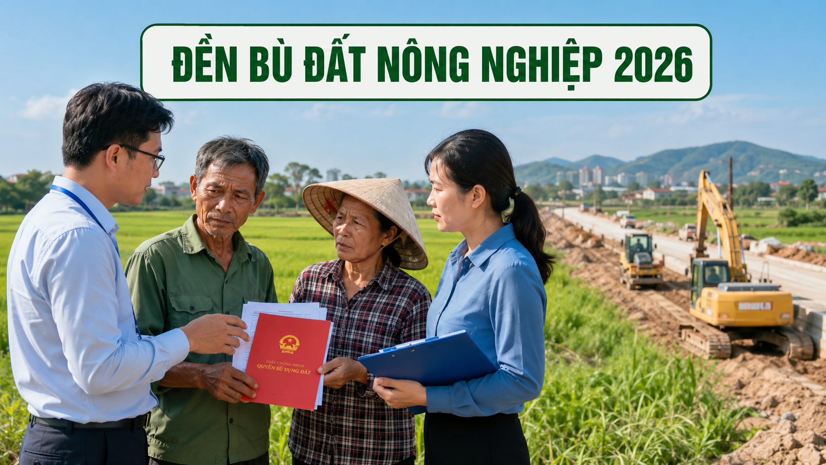 Đền bù đất nông nghiệp 2026 - nông dân và cán bộ trao đổi về Sổ đỏ
