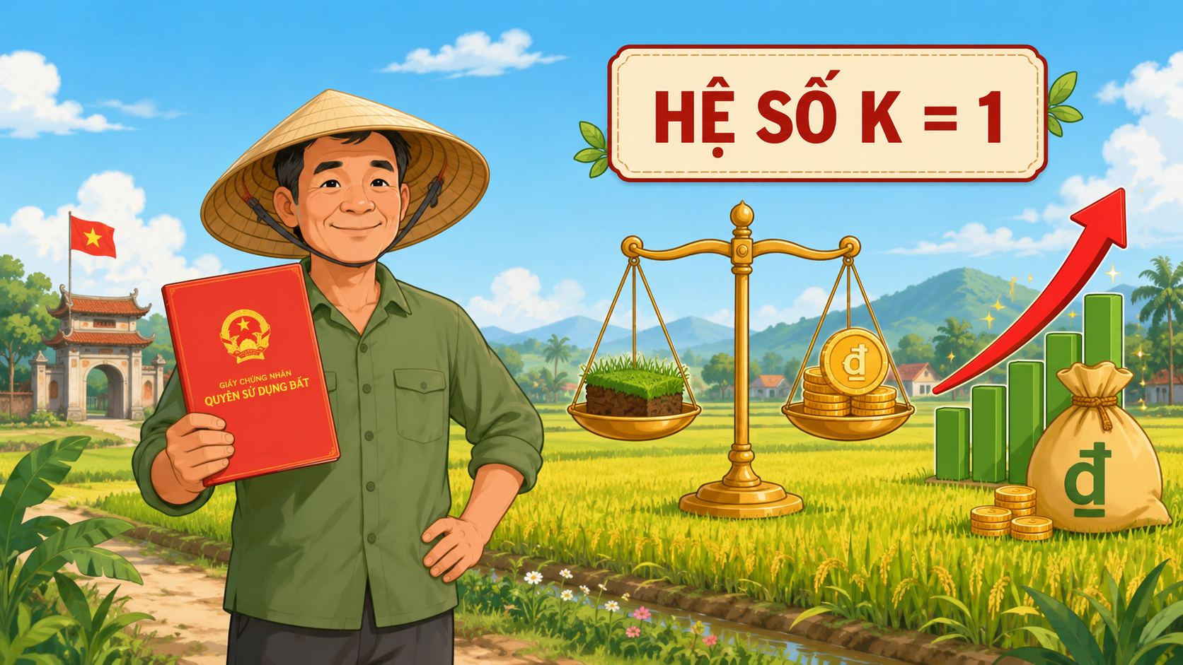 Giá đền bù đất nông nghiệp khi hệ số K bằng 1