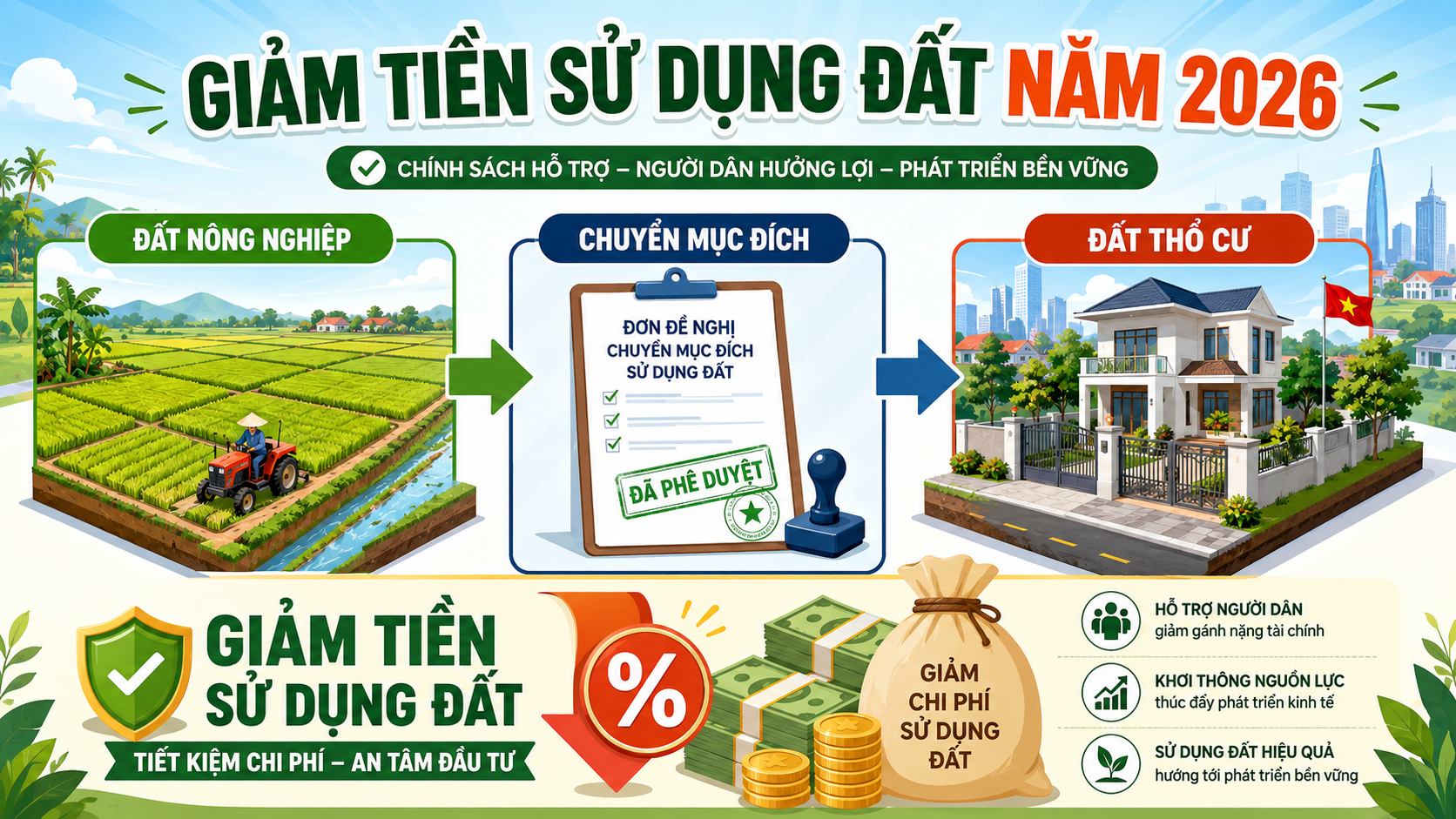Quy trình 5 bước chuyển đất nông nghiệp lên đất thổ cư và chính sách giảm 70% tiền sử dụng đất