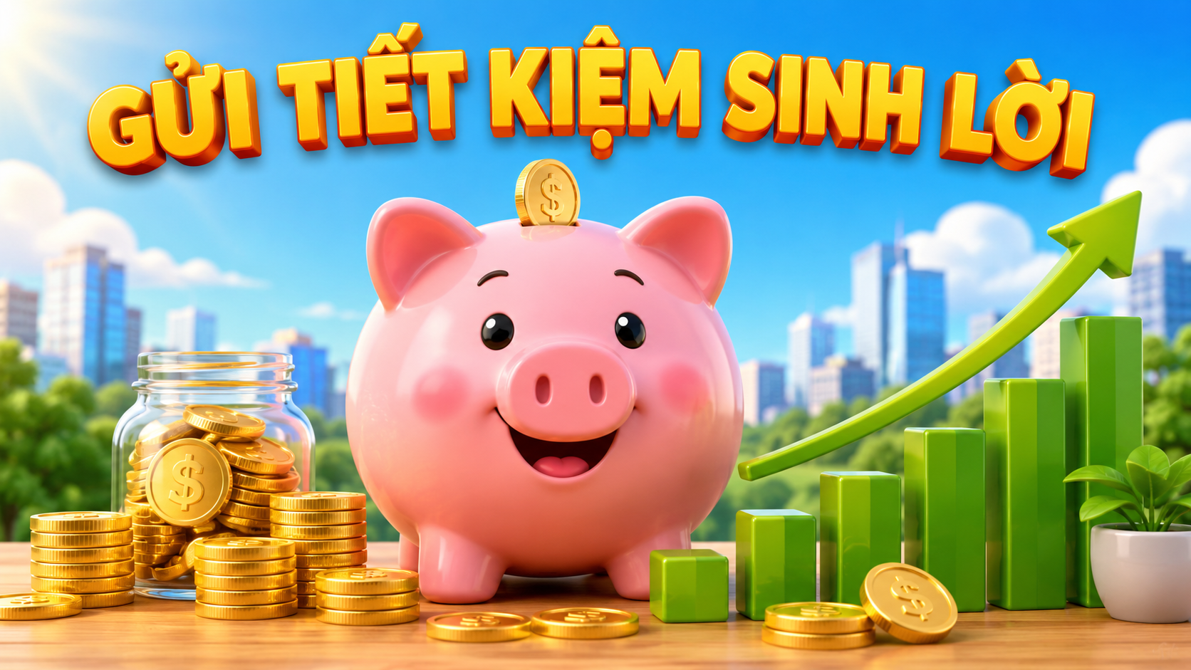 Heo đất và biểu đồ tăng trưởng minh họa gửi tiết kiệm sinh lời