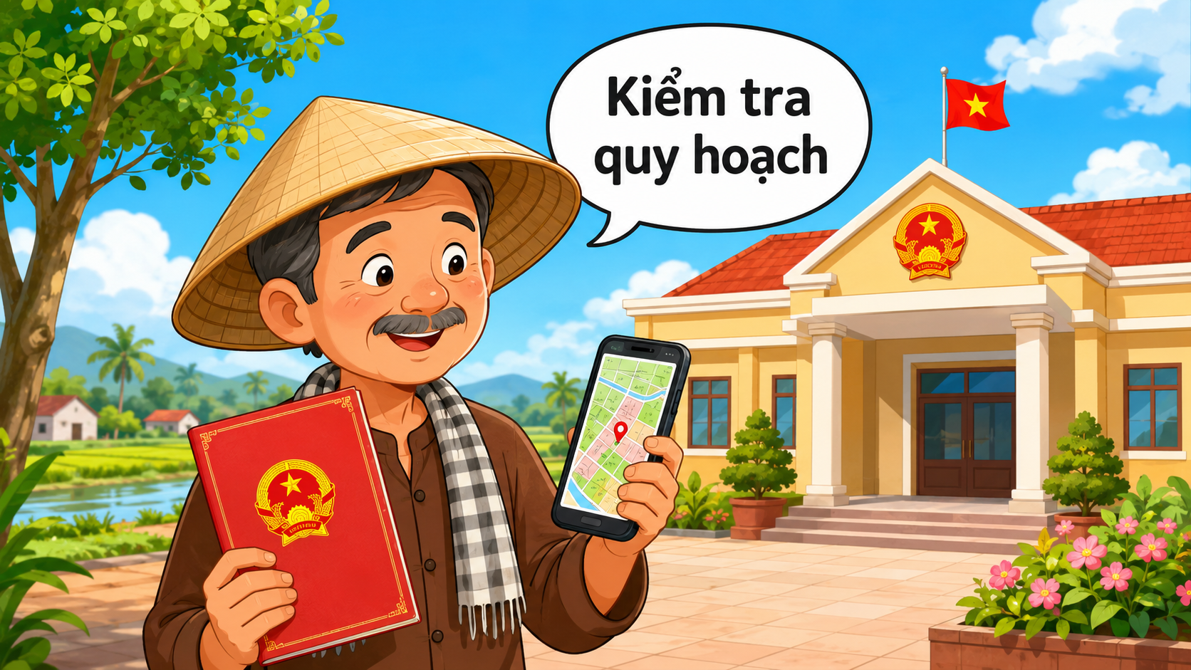 Nông dân kiểm tra quy hoạch đất nông nghiệp bằng sổ đỏ và điện thoại