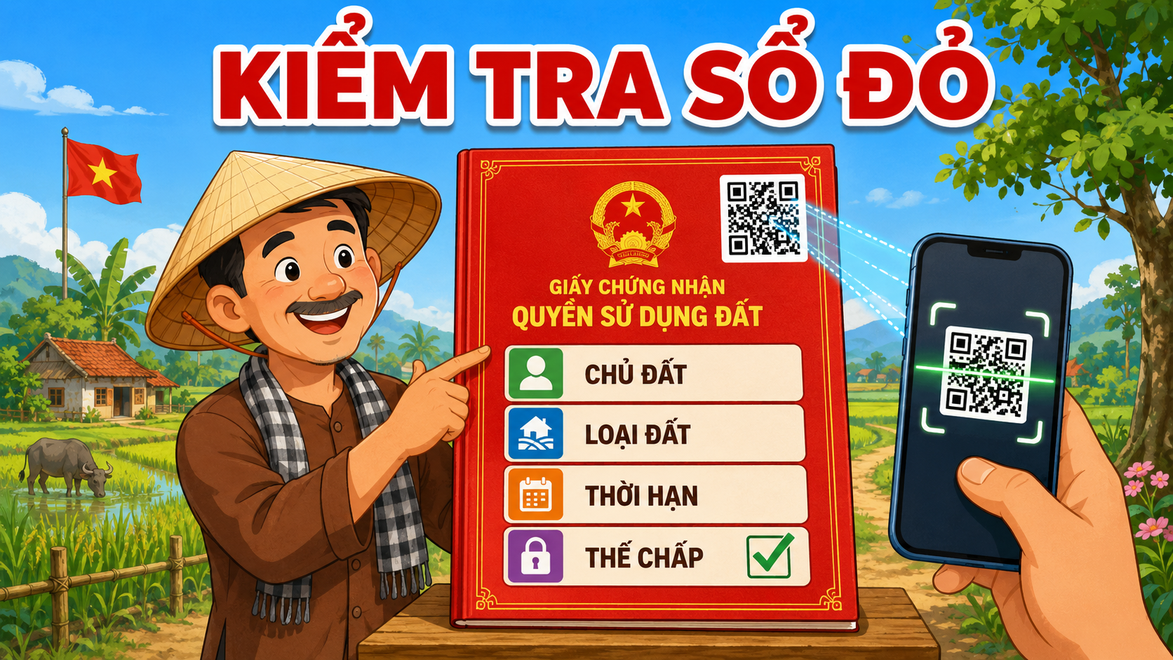 Kiểm tra sổ đỏ đất nông nghiệp: chủ đất, loại đất, thời hạn, thế chấp