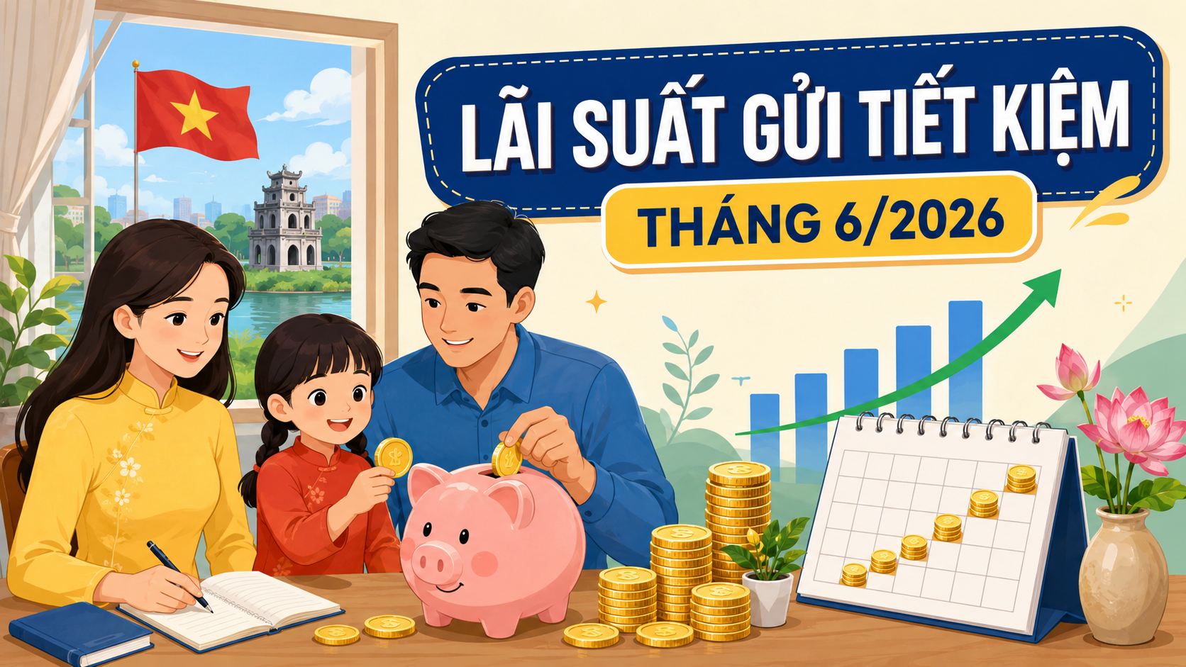 Lãi suất gửi tiết kiệm ngân hàng tháng 6/2026