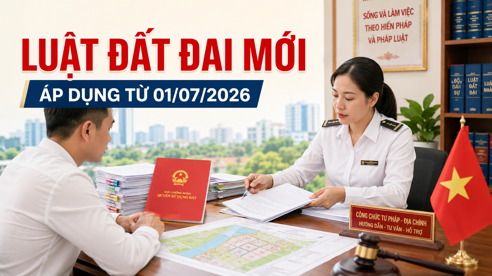 Luật đất đai mới áp dụng từ 01/07/2026: cán bộ tư pháp địa chính hướng dẫn bà con làm sổ đỏ