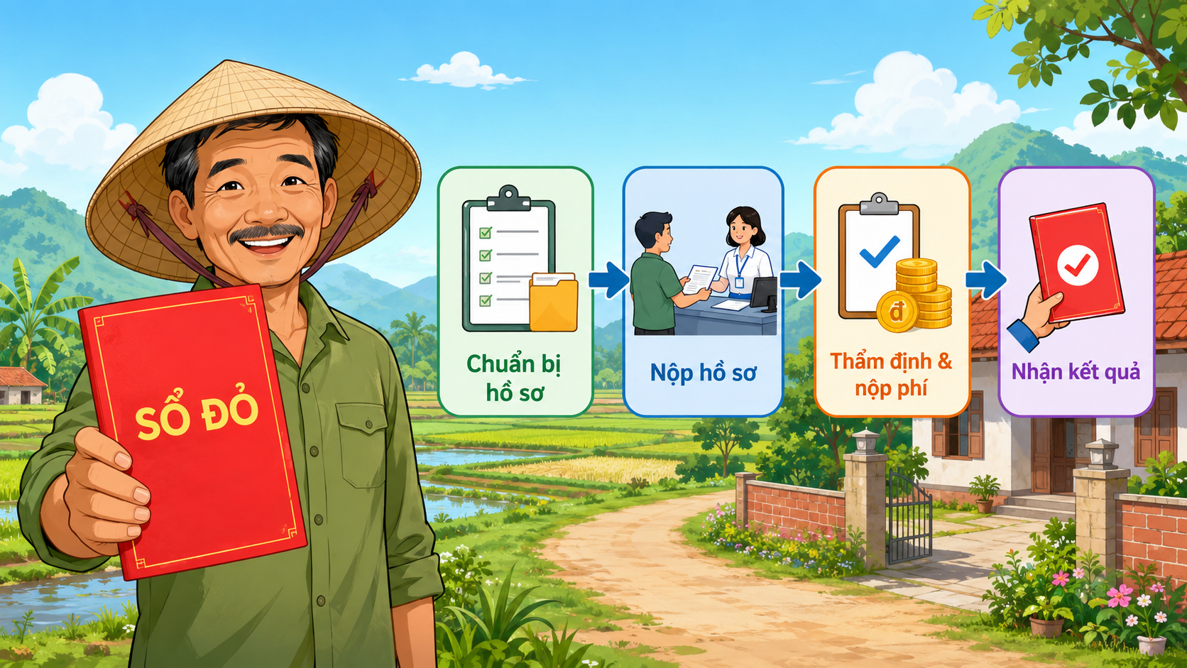 Nông dân cầm sổ đỏ và 4 bước chuyển đất nông nghiệp lên thổ cư