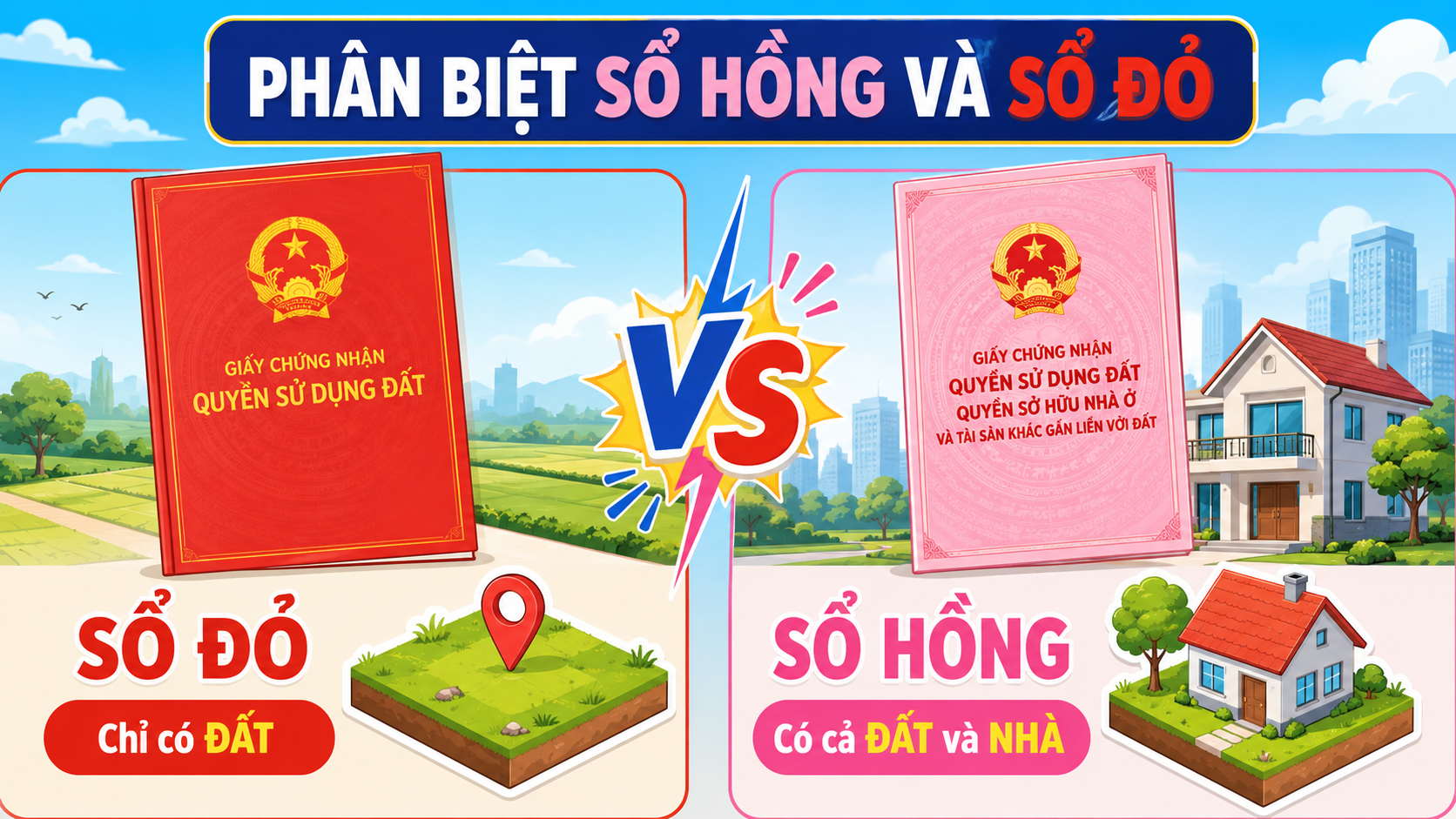 Infographic phân biệt sổ đỏ và sổ hồng