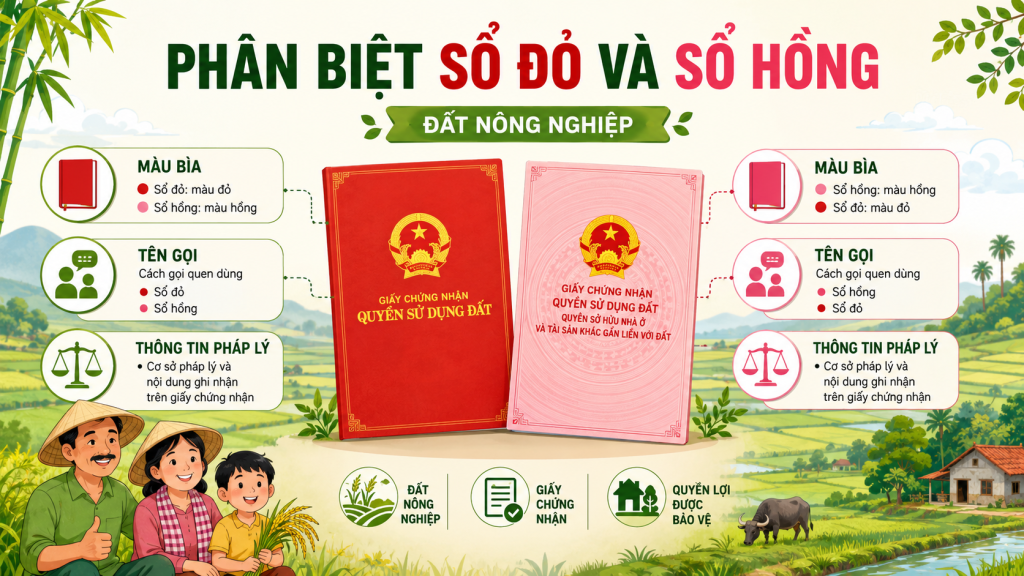 Infographic phân biệt sổ đỏ và sổ hồng đất nông nghiệp