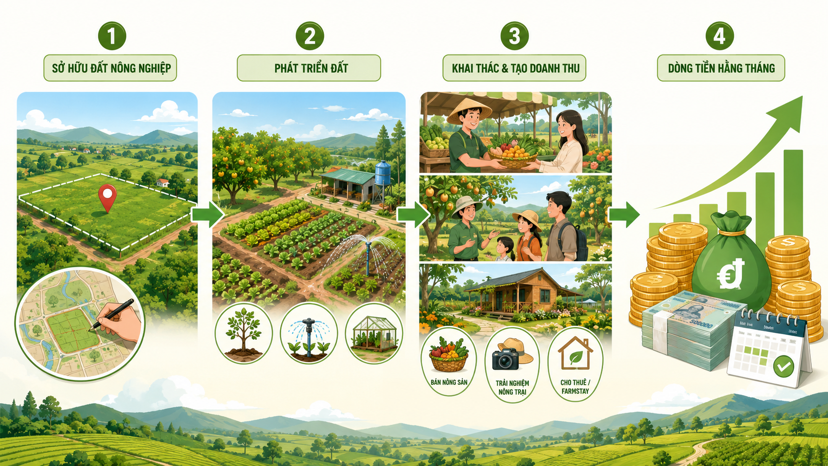 Quy trình 4 bước đầu tư đất nông nghiệp tạo dòng tiền hằng tháng
