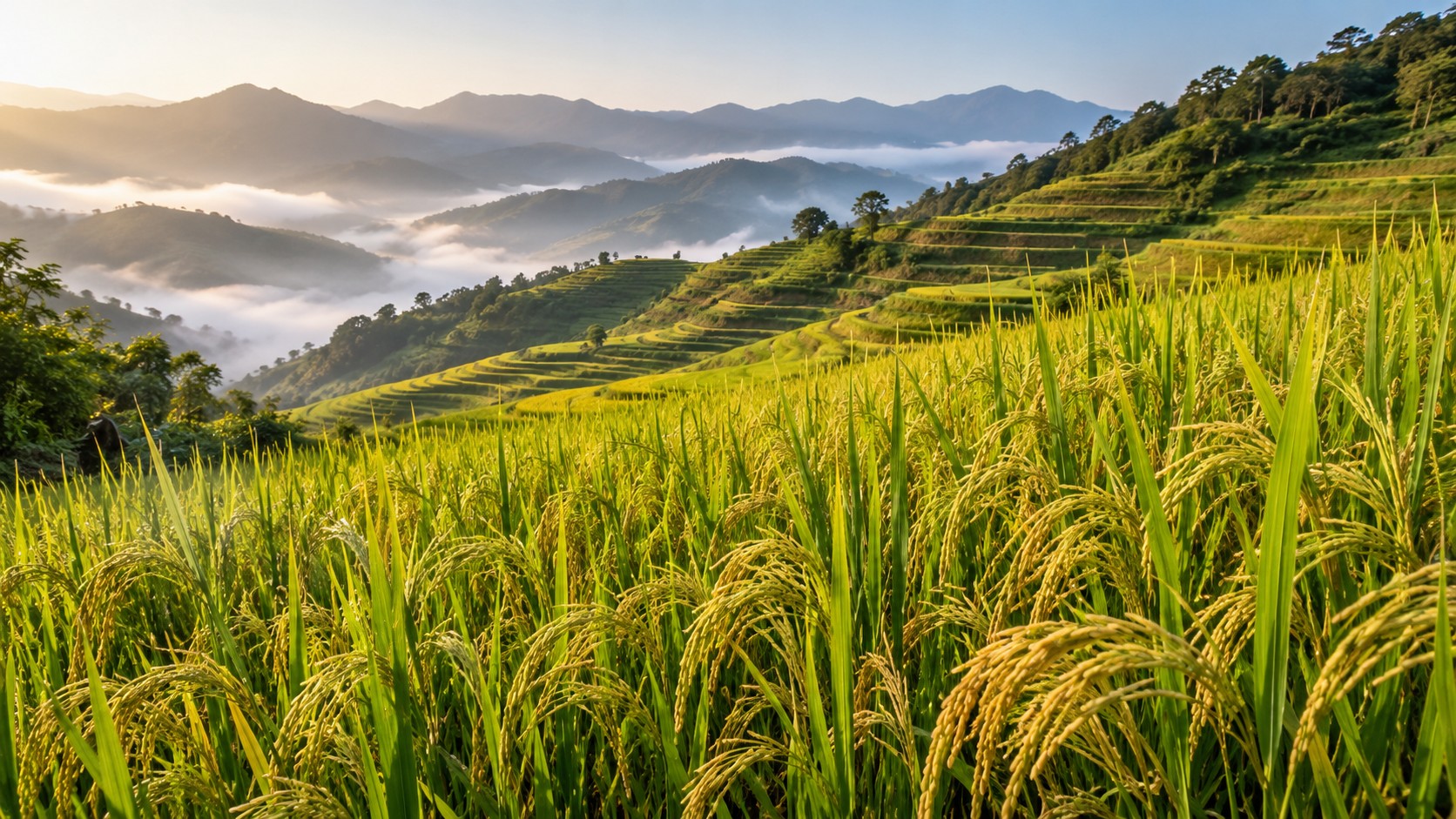 Ruộng lúa lai ADI 73 trên đất nông nghiệp vùng cao chín vàng