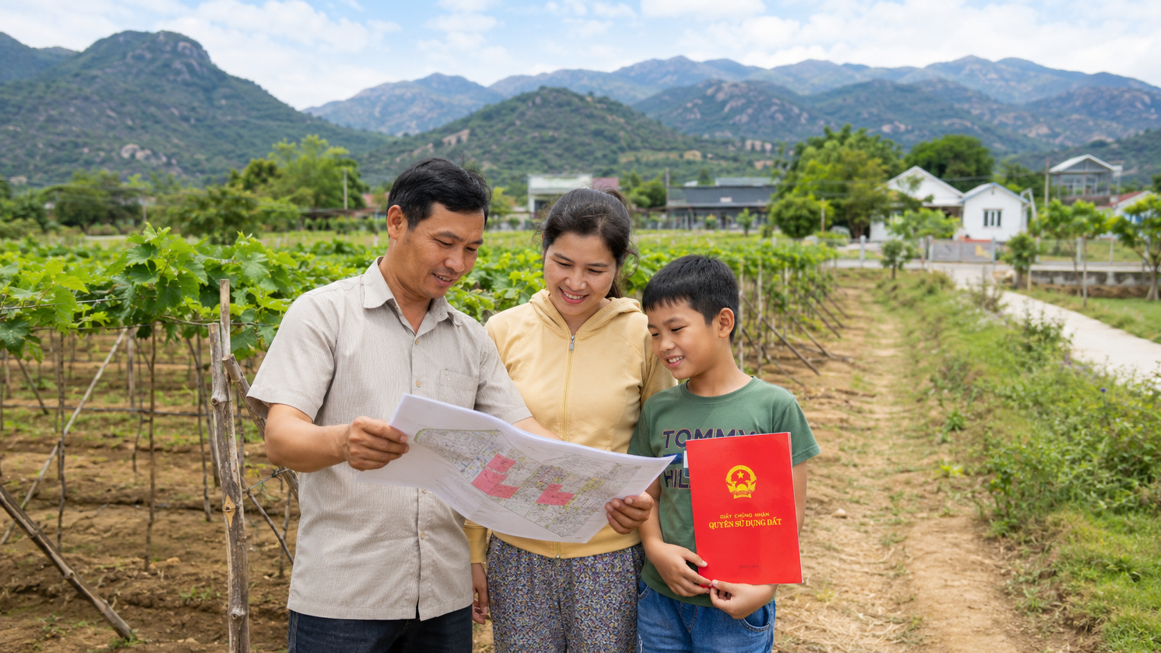 Gia đình kiểm tra sổ đỏ và quy hoạch đất nông nghiệp Phan Rang