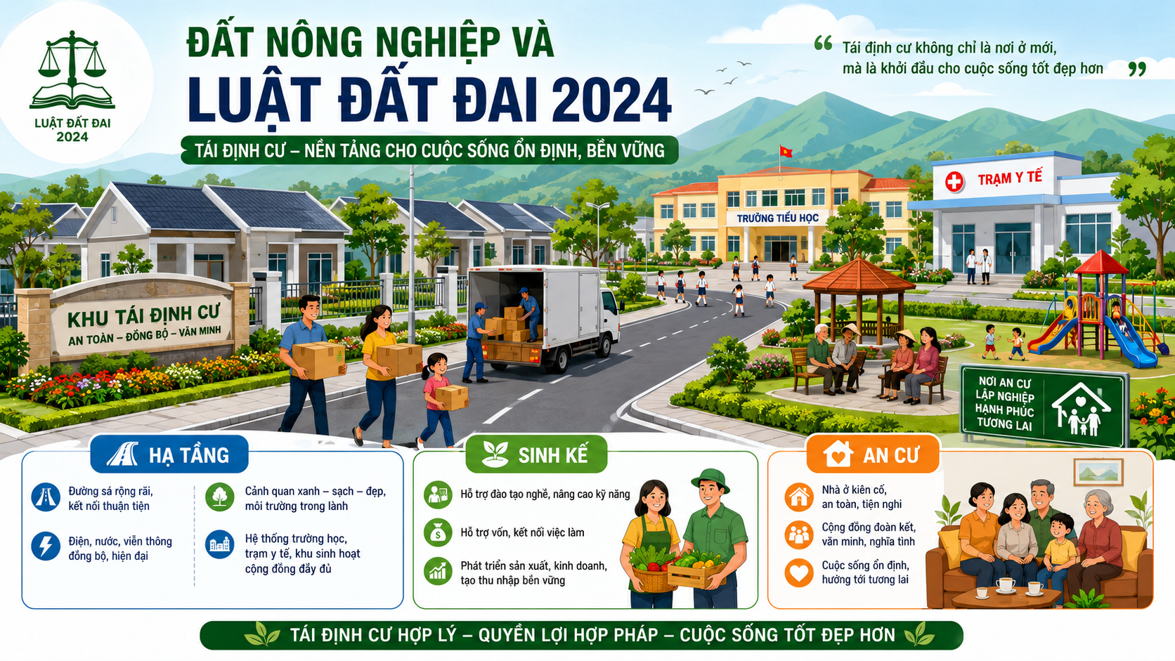 Khu tái định cư cho người dân có đất nông nghiệp bị thu hồi theo Luật Đất đai 2024 với hạ tầng, sinh kế và an cư