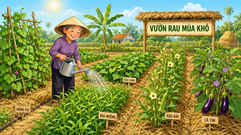 Vườn rau chịu hạn trên đất nông nghiệp mùa khô