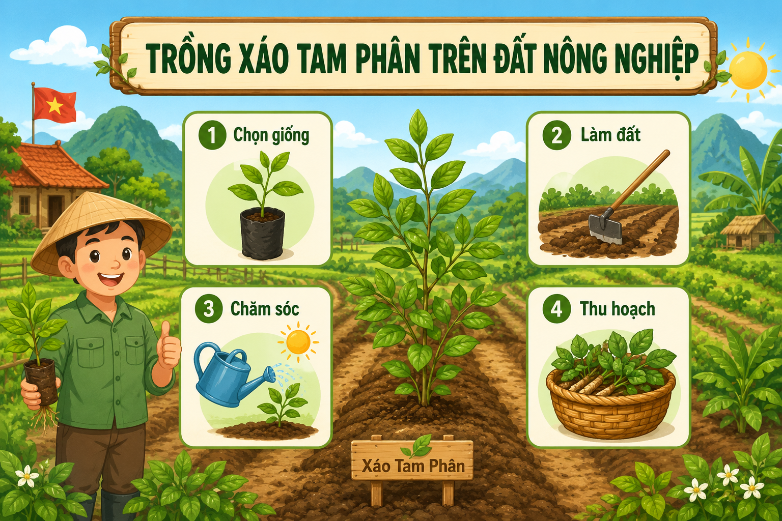 Hướng dẫn các bước trồng Xáo Tam Phân trên đất nông nghiệp: chọn giống, làm đất, chăm sóc và thu hoạch