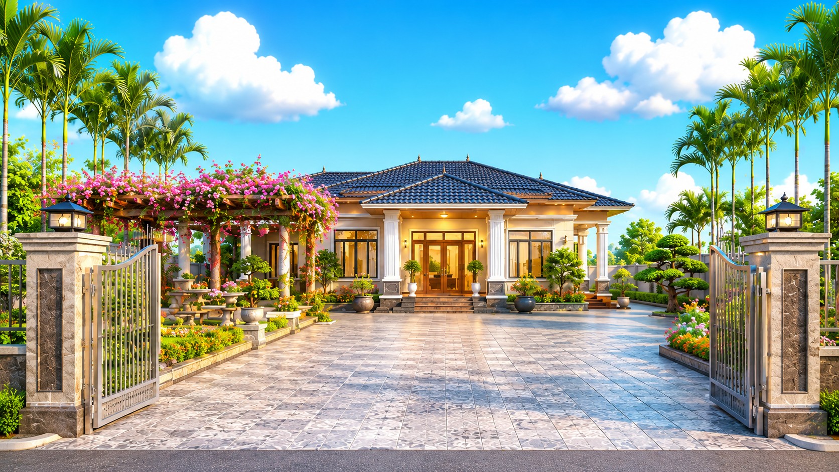 Biệt thự vườn mái Nhật phong cách hoạt hình 3D