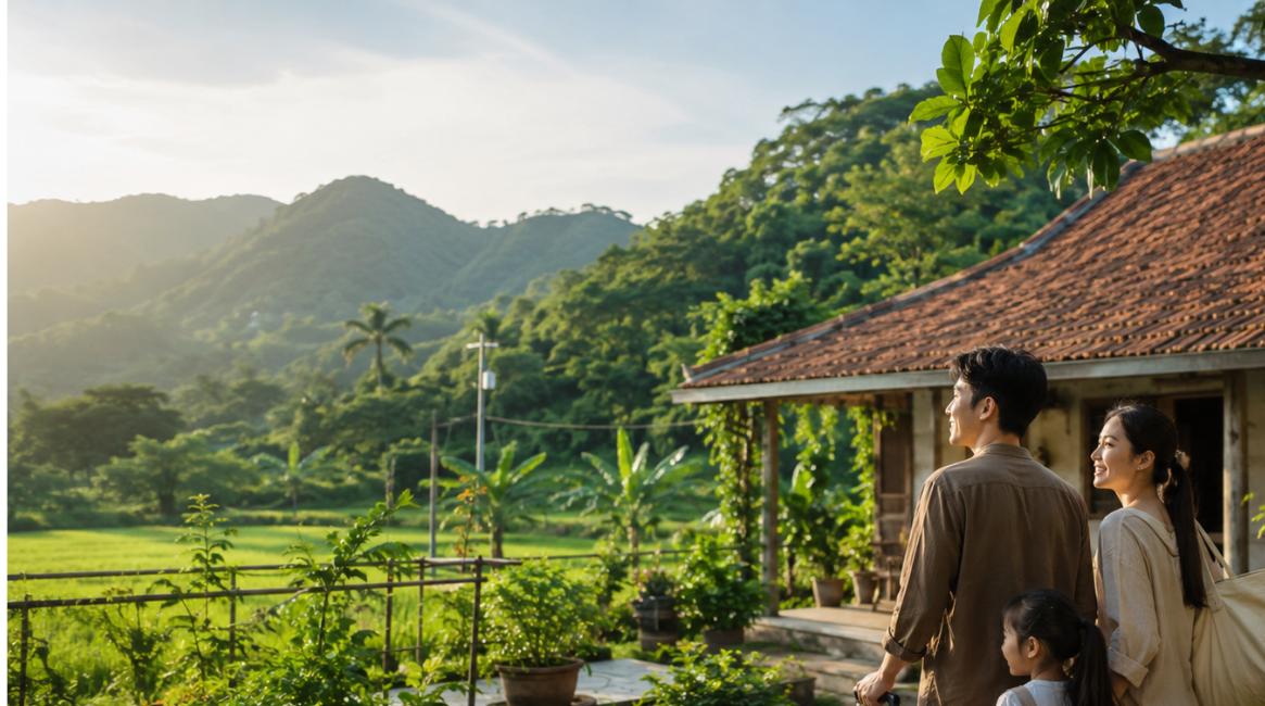 Gia đình bỏ phố về quê sống ở nhà vườn nông thôn yên bình