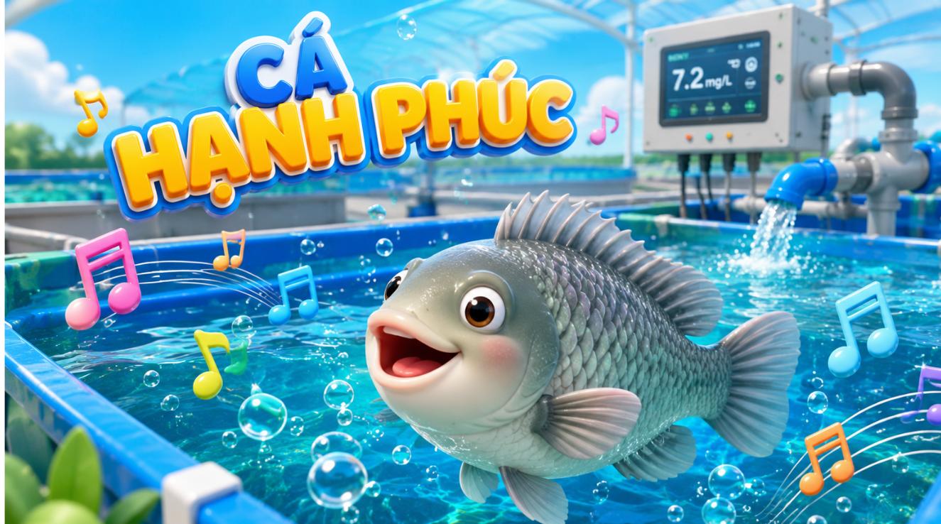Nuôi cá rô phi hạnh phúc - cá khỏe mạnh trong máng nuôi sông trong ao