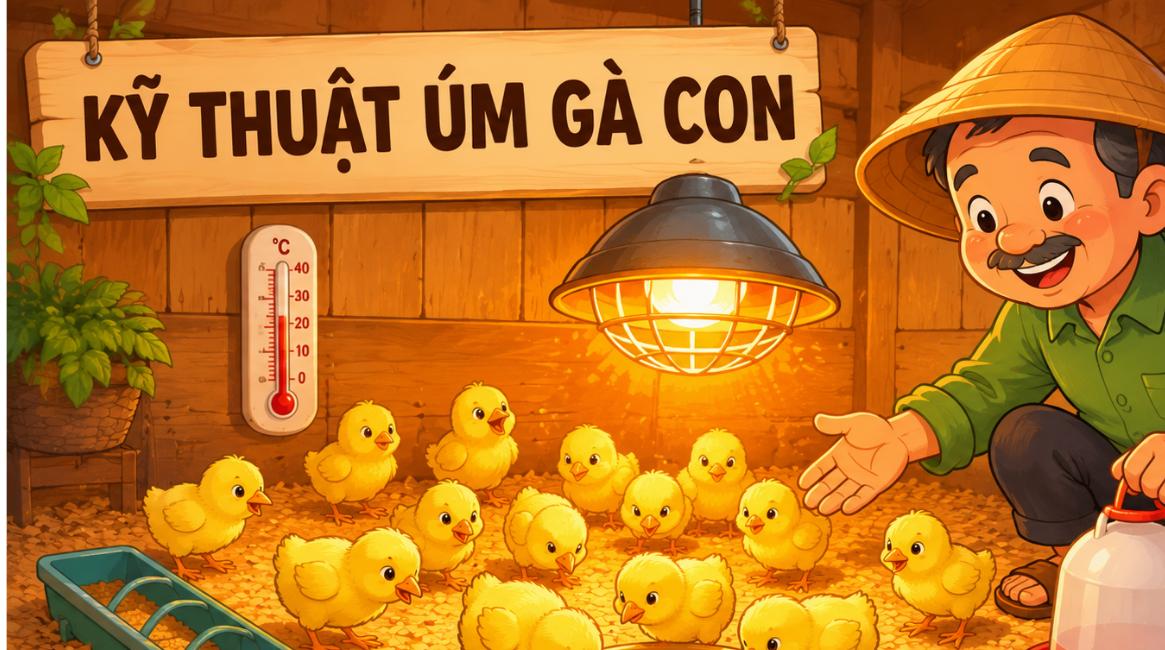 cách chăm sóc gà con - minh họa hoạt hình kỹ thuật úm gà con