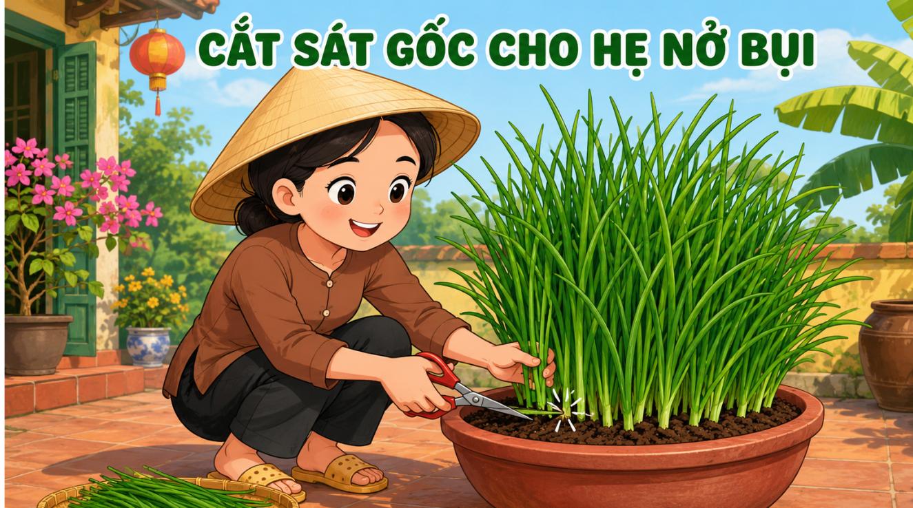 Kỹ thuật cắt sát gốc cây hẹ để hẹ nở bụi to