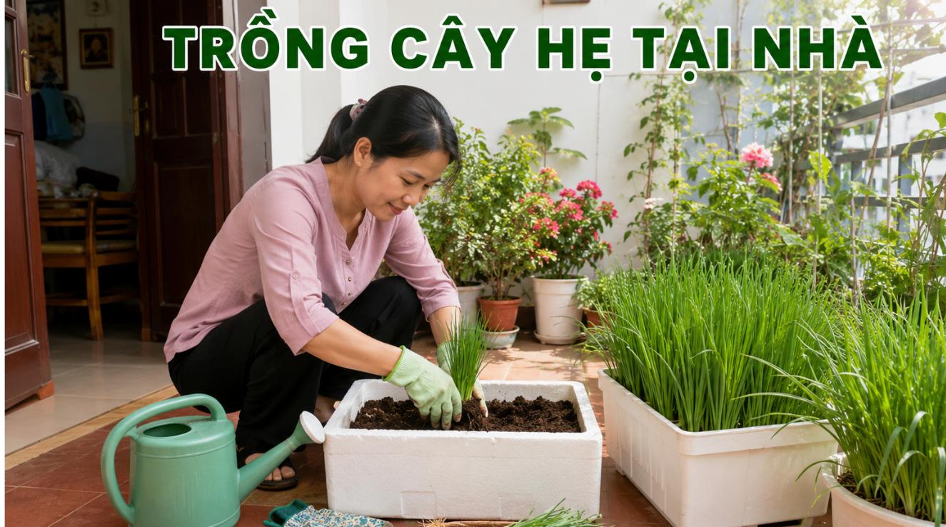 Trồng cây hẹ tại nhà - cây hẹ xanh tốt quanh năm trong thùng xốp