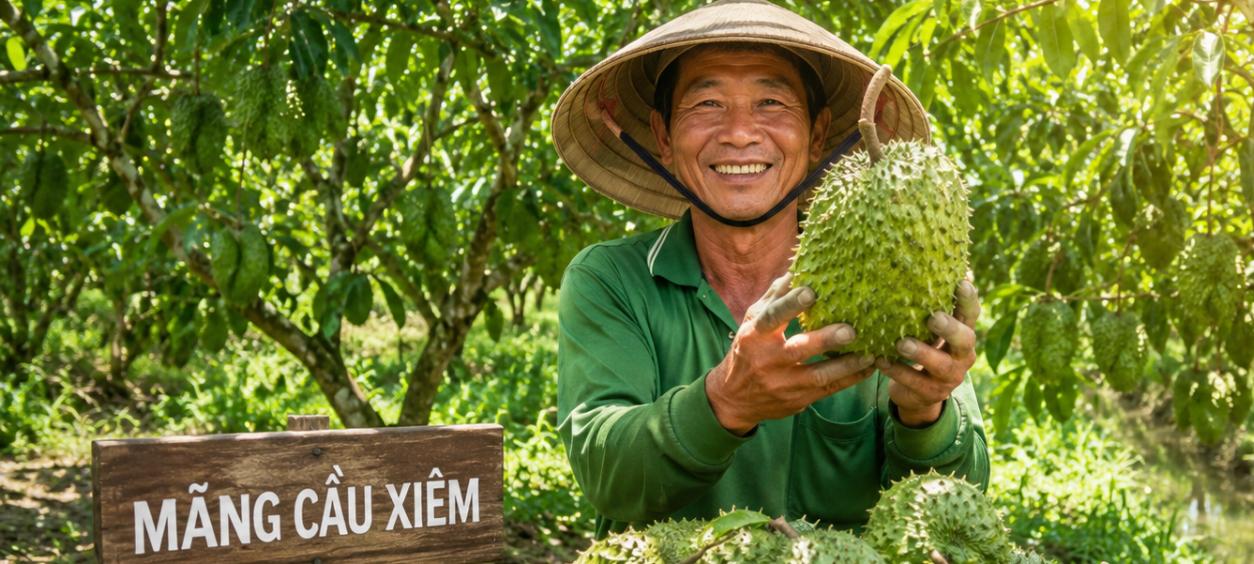 Cây mãng cầu xiêm thu hoạch trĩu quả tại nhà vườn miền Tây