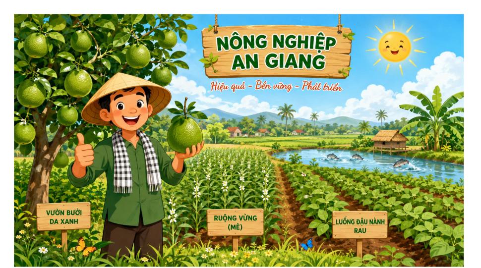 Mô hình chuyển đổi đất nông nghiệp hiệu quả tại An Giang: bưởi da xanh, vừng và đậu nành rau