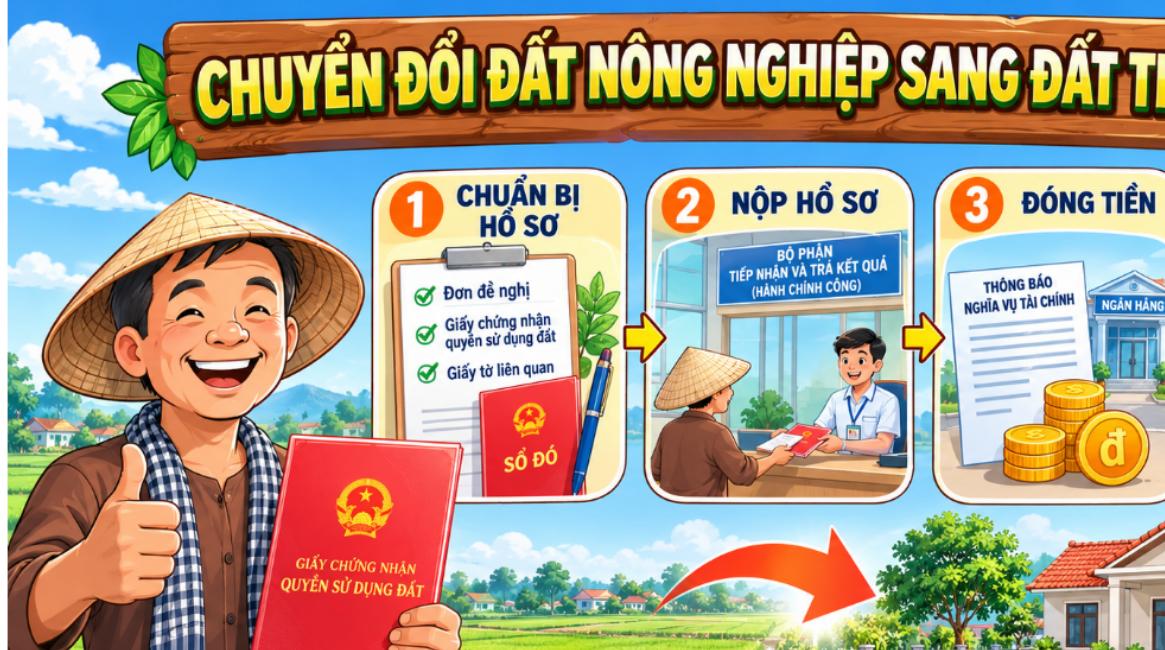Quy trình chuyển đổi đất nông nghiệp sang đất thổ cư gồm 4 bước