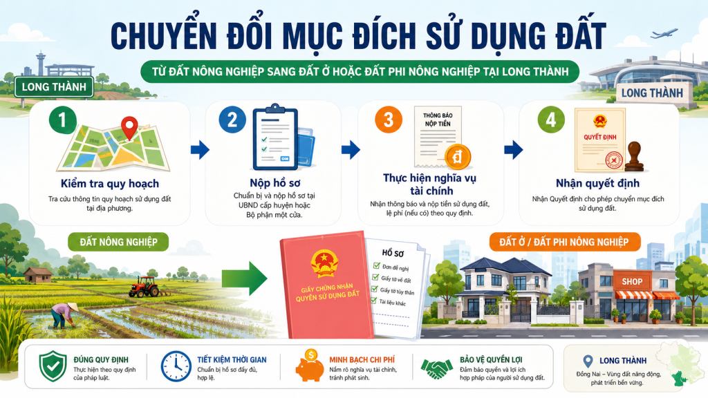 Quy trình chuyển đổi mục đích sử dụng đất nông nghiệp lên thổ cư tại Long Thành