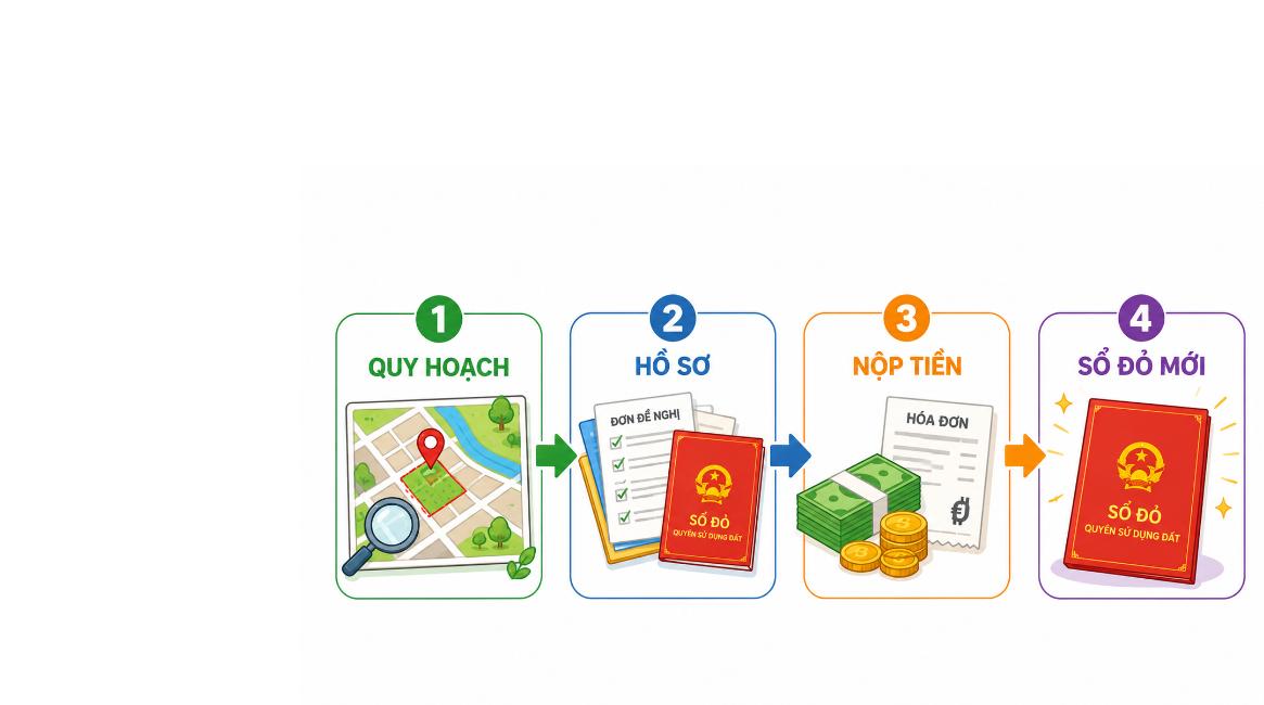 Sơ đồ 4 bước chuyển đổi mục đích sử dụng đất lên đất thổ cư