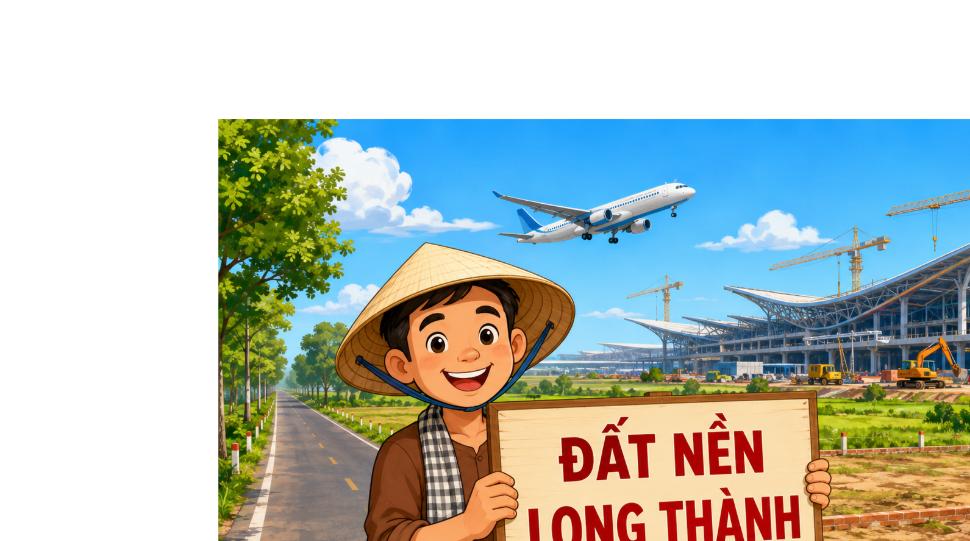 Nông dân cầm biển đất nền vùng ven sân bay Long Thành minh họa cơ hội đầu tư