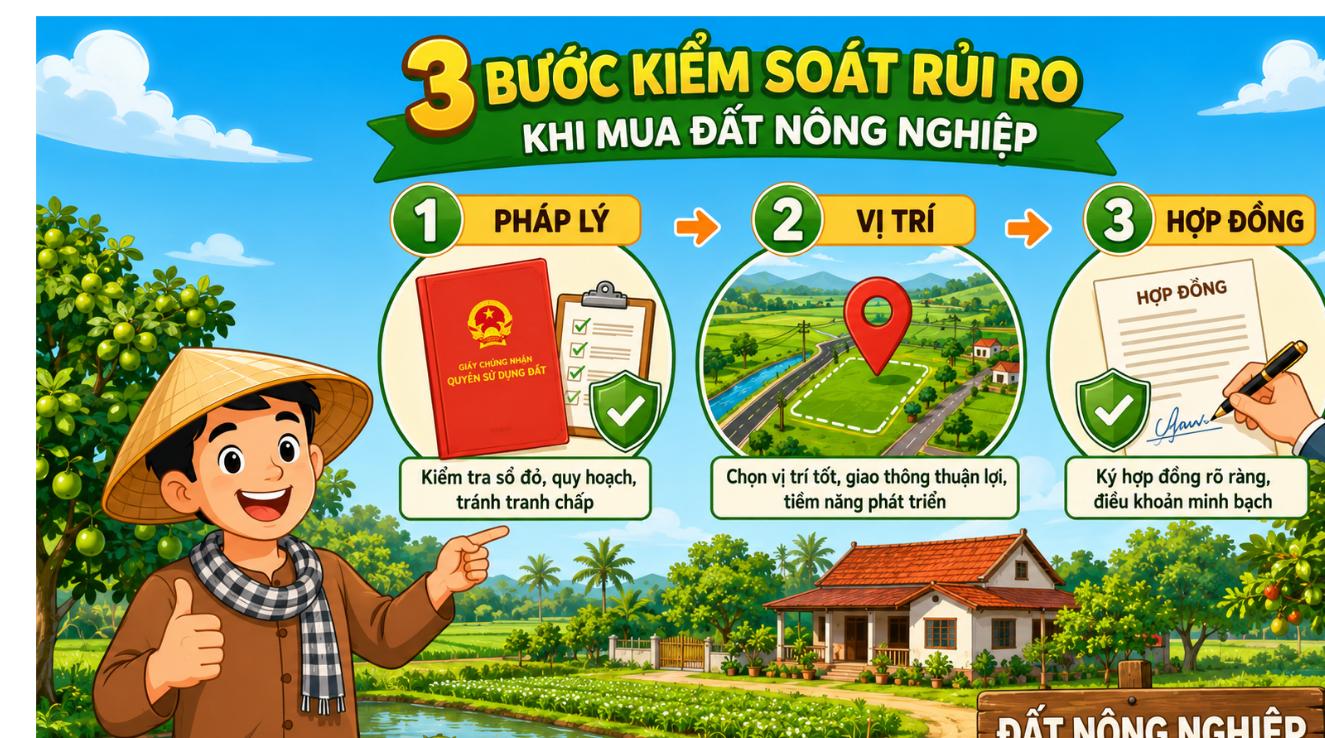3 bước kiểm soát rủi ro khi mua đất nông nghiệp gồm pháp lý, vị trí và hợp đồng
